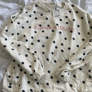 Zara girls “ lamour sincere” cream/ polka dot sweater size 13-14
